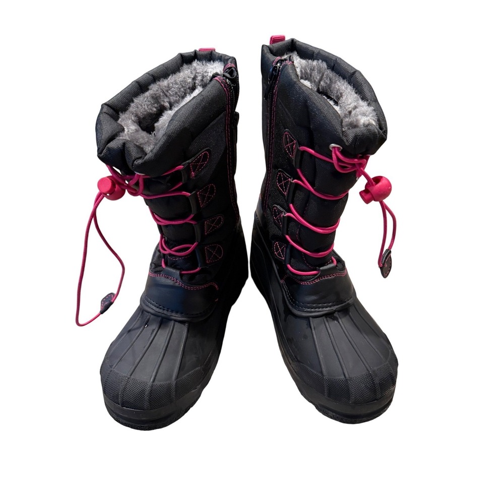 Dream Pairs Big Kids Waterproof Snow Boots Thinsulate Black Fuchsia Size 4